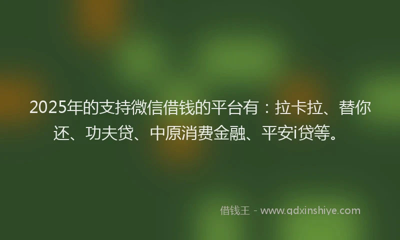 2025年的支持微信借钱的平台有：拉卡拉、替你还、功夫贷、中原消费金融、平安i贷等。