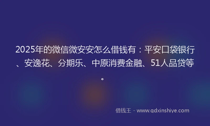 2025年的微信微安安怎么借钱有：平安口袋银行、安逸花、分期乐、中原消费金融、51人品贷等。