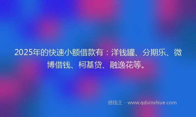 2025年的快速小额借款有：洋钱罐、分期乐、微博借钱、柯基贷、融逸花等。