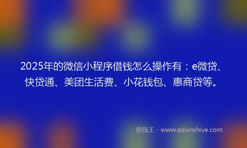 2025年的微信小程序借钱怎么操作有:e微贷、快贷通、美团生活费、小花钱包、惠商贷等。