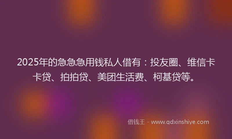 2025年的急急急用钱私人借有：投友圈、维信卡卡贷、拍拍贷、美团生活费、柯基贷等。
