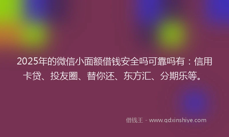 2025年的微信小面额借钱安全吗可靠吗有：信用卡贷、投友圈、替你还、东方汇、分期乐等。