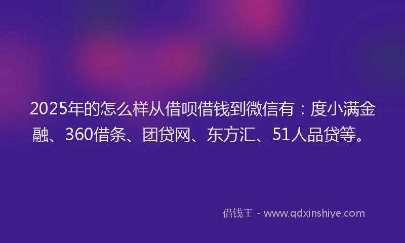 2025年的怎么样从借呗借钱到微信有：度小满金融、360借条、团贷网、东方汇、51人品贷等。