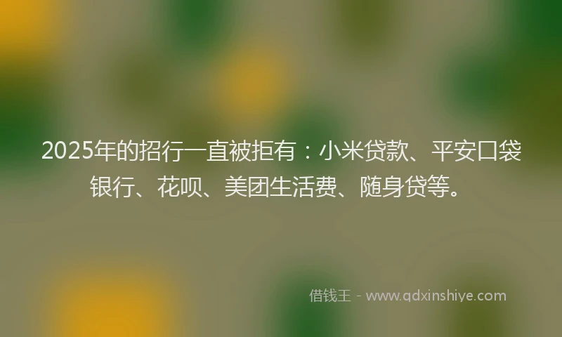 2025年的招行一直被拒有：小米贷款、平安口袋银行、花呗、美团生活费、随身贷等。