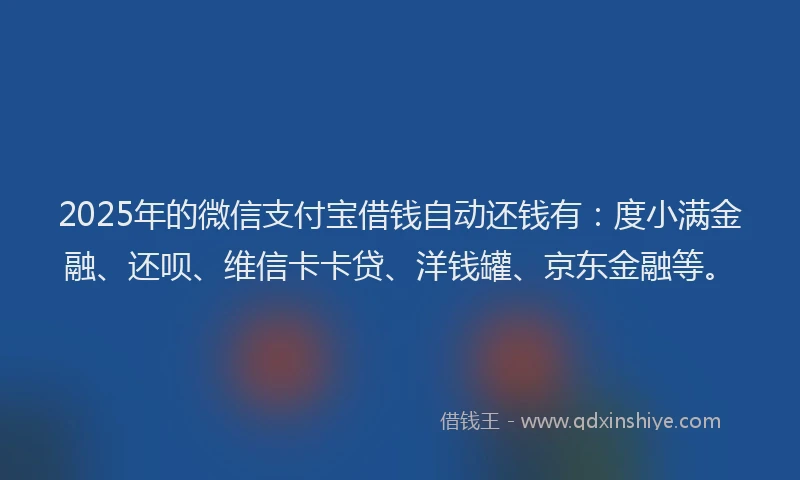 2025年的微信支付宝借钱自动还钱有：度小满金融、还呗、维信卡卡贷、洋钱罐、京东金融等。