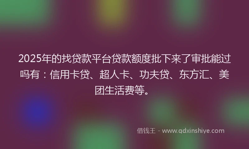 2025年的找贷款平台贷款额度批下来了审批能过吗有：信用卡贷、超人卡、功夫贷、东方汇、美团生活费等。