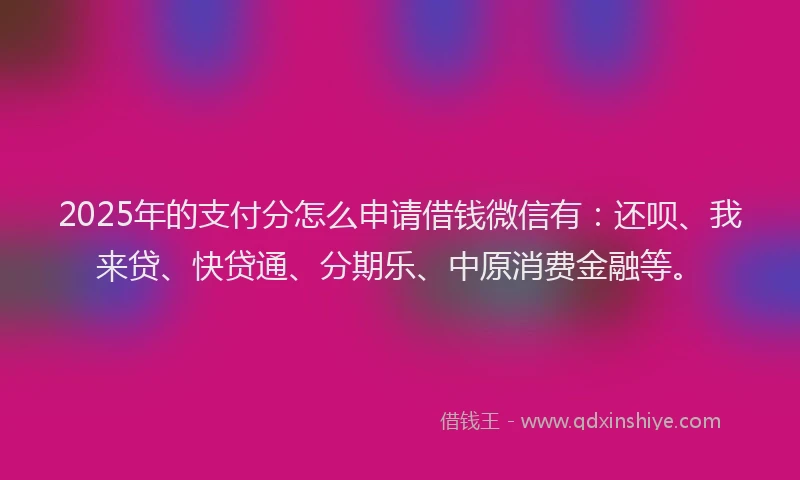 2025年的支付分怎么申请借钱微信有：还呗、我来贷、快贷通、分期乐、中原消费金融等。