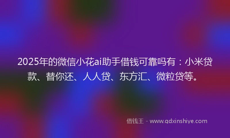 2025年的微信小花ai助手借钱可靠吗有：小米贷款、替你还、人人贷、东方汇、微粒贷等。