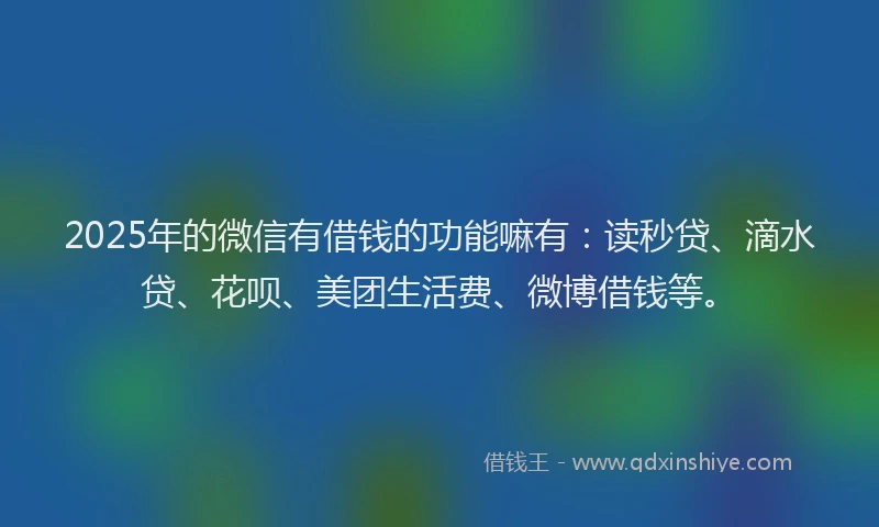 2025年的微信有借钱的功能嘛有：读秒贷、滴水贷、花呗、美团生活费、微博借钱等。