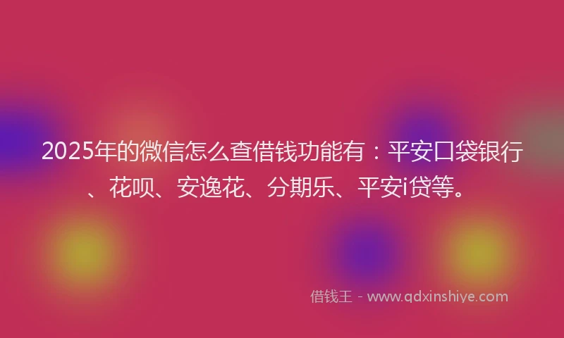 2025年的微信怎么查借钱功能有：平安口袋银行、花呗、安逸花、分期乐、平安i贷等。