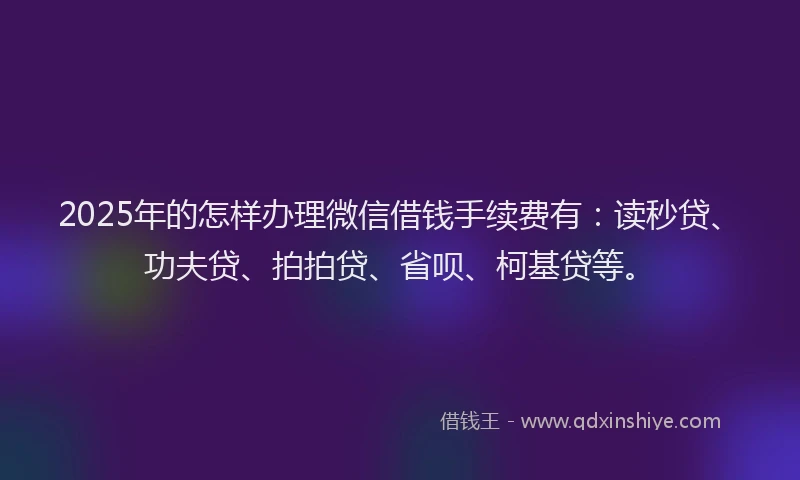 2025年的怎样办理微信借钱手续费有：读秒贷、功夫贷、拍拍贷、省呗、柯基贷等。