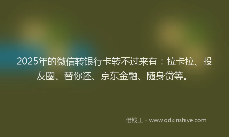 2025年的微信转银行卡转不过来有：拉卡拉、投友圈、替你还、京东金融、随身贷等。