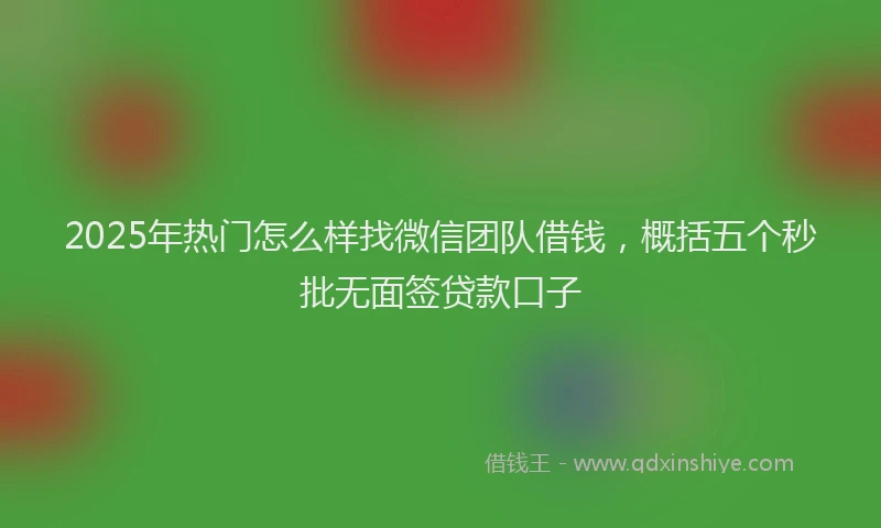 2025年热门怎么样找微信团队借钱，概括五个秒批无面签贷款口子