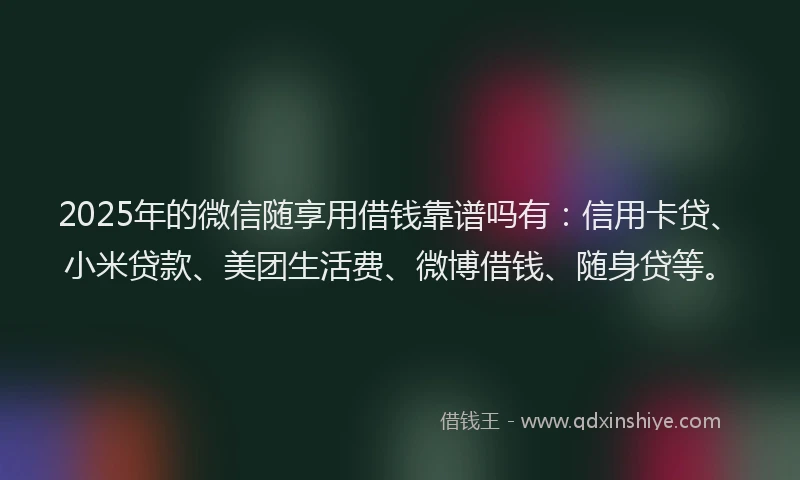 2025年的微信随享用借钱靠谱吗有：信用卡贷、小米贷款、美团生活费、微博借钱、随身贷等。