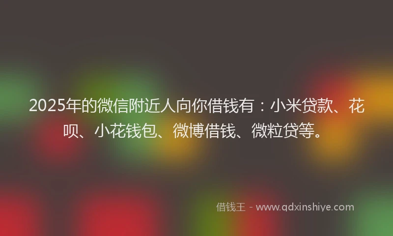 2025年的微信附近人向你借钱有：小米贷款、花呗、小花钱包、微博借钱、微粒贷等。