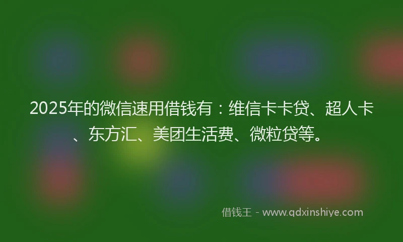 2025年的微信速用借钱有：维信卡卡贷、超人卡、东方汇、美团生活费、微粒贷等。