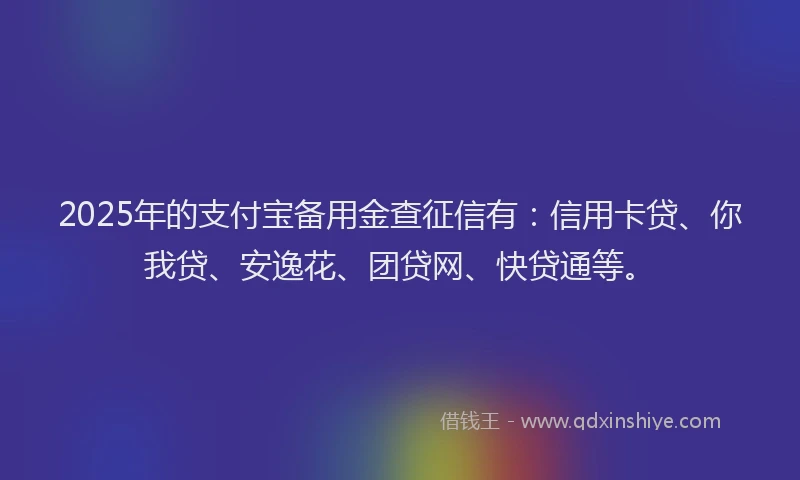 2025年的支付宝备用金查征信有：信用卡贷、你我贷、安逸花、团贷网、快贷通等。