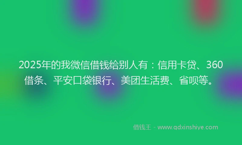 2025年的我微信借钱给别人有：信用卡贷、360借条、平安口袋银行、美团生活费、省呗等。