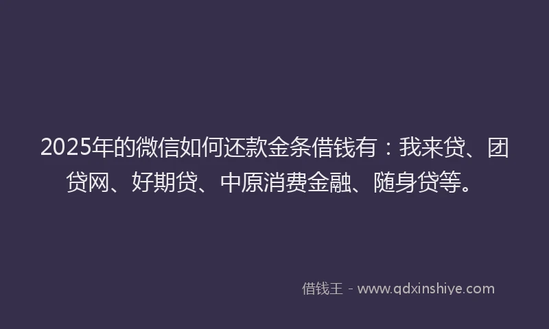 2025年的微信如何还款金条借钱有：我来贷、团贷网、好期贷、中原消费金融、随身贷等。