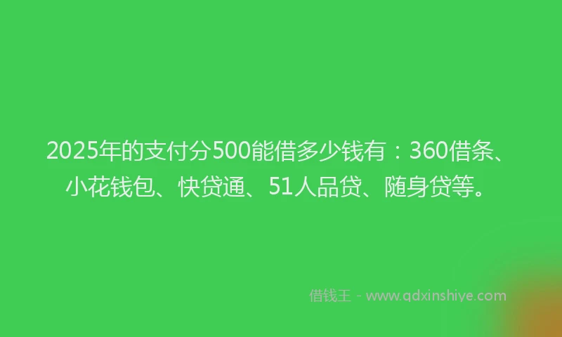 2025年的支付分500能借多少钱有：360借条、小花钱包、快贷通、51人品贷、随身贷等。