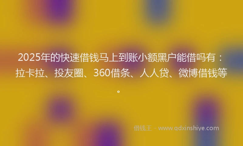 2025年的快速借钱马上到账小额黑户能借吗有：拉卡拉、投友圈、360借条、人人贷、微博借钱等。