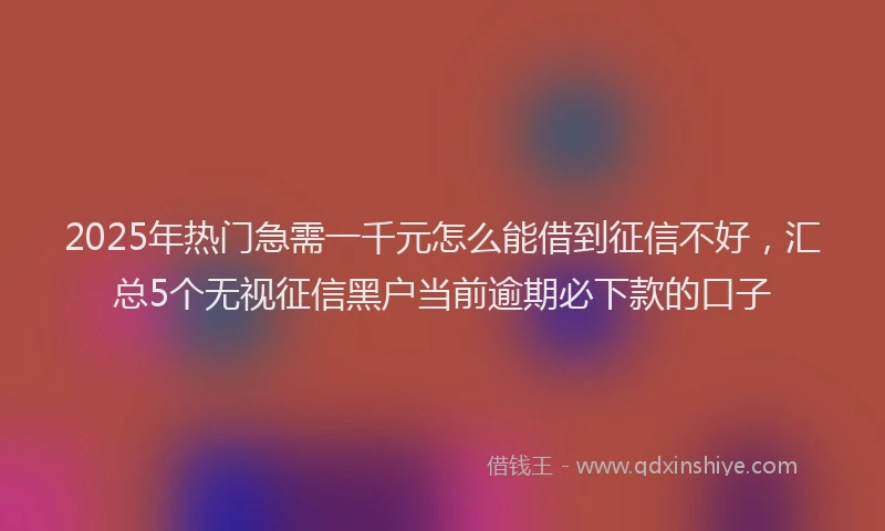 2025年热门急需一千元怎么能借到征信不好，汇总5个无视征信黑户当前逾期必下款的口子