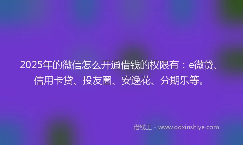 2025年的微信怎么开通借钱的权限有：e微贷、信用卡贷、投友圈、安逸花、分期乐等。