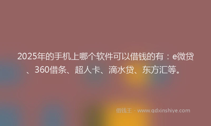 2025年的手机上哪个软件可以借钱的有：e微贷、360借条、超人卡、滴水贷、东方汇等。