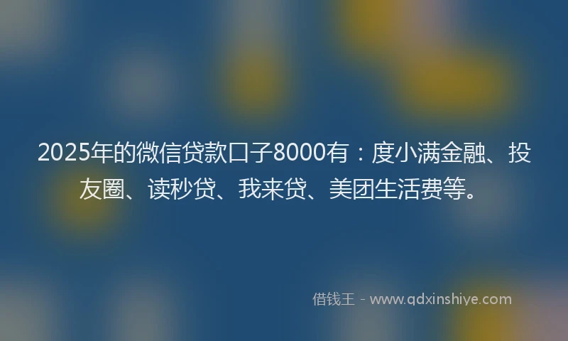 2025年的微信贷款口子8000有：度小满金融、投友圈、读秒贷、我来贷、美团生活费等。
