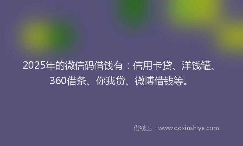 2025年的微信码借钱有：信用卡贷、洋钱罐、360借条、你我贷、微博借钱等。