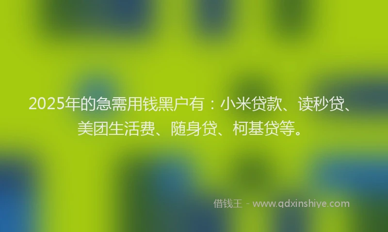 2025年的急需用钱黑户有：小米贷款、读秒贷、美团生活费、随身贷、柯基贷等。
