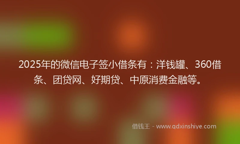 2025年的微信电子签小借条有：洋钱罐、360借条、团贷网、好期贷、中原消费金融等。