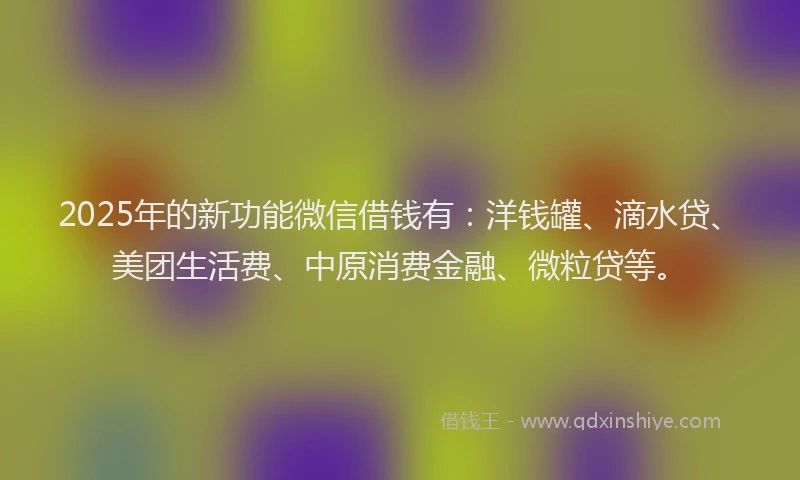 2025年的新功能微信借钱有：洋钱罐、滴水贷、美团生活费、中原消费金融、微粒贷等。