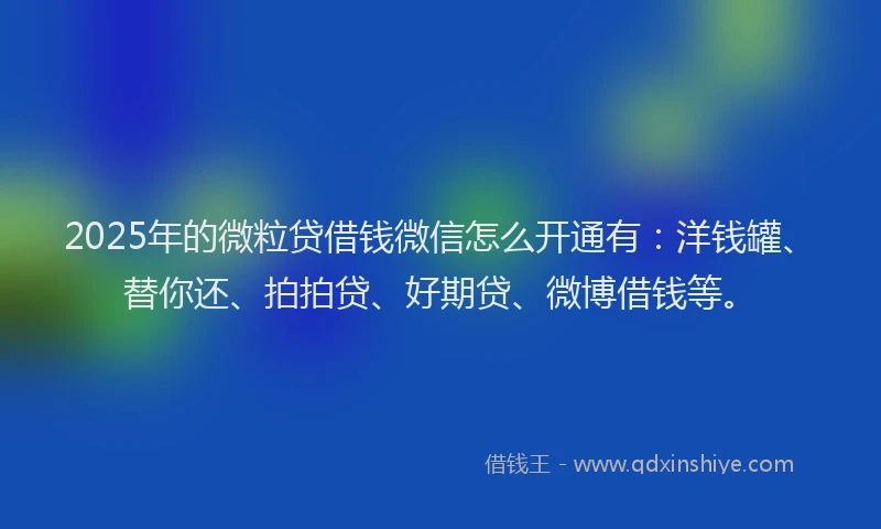 2025年的微粒贷借钱微信怎么开通有：洋钱罐、替你还、拍拍贷、好期贷、微博借钱等。