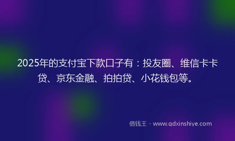 2025年的支付宝下款口子有：投友圈、维信卡卡贷、京东金融、拍拍贷、小花钱包等。