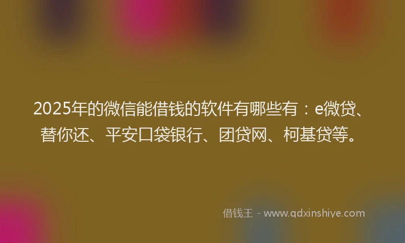 2025年的微信能借钱的软件有哪些有：e微贷、替你还、平安口袋银行、团贷网、柯基贷等。