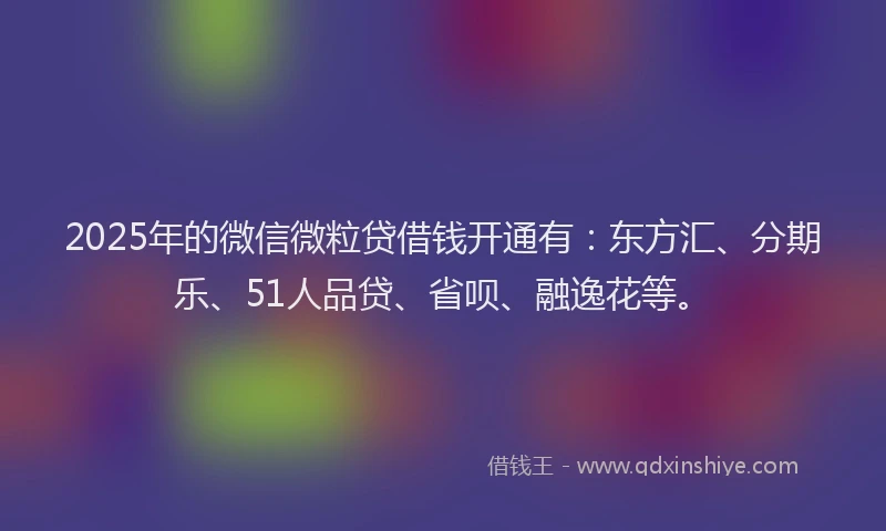 2025年的微信微粒贷借钱开通有：东方汇、分期乐、51人品贷、省呗、融逸花等。