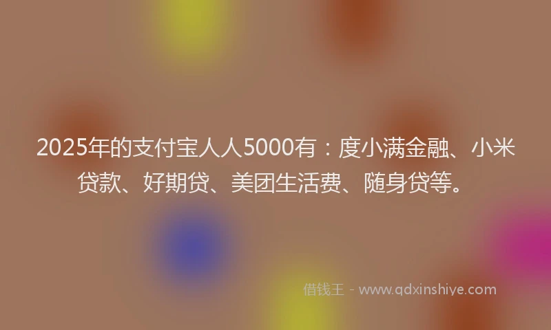 2025年的支付宝人人5000有：度小满金融、小米贷款、好期贷、美团生活费、随身贷等。