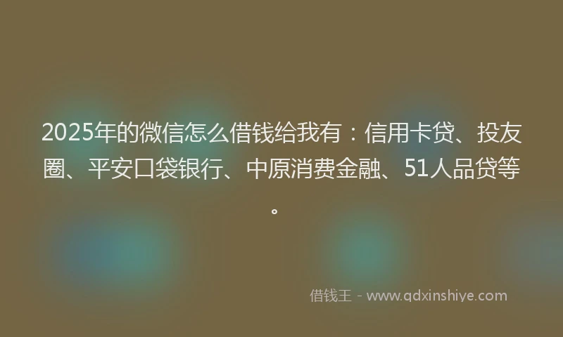 2025年的微信怎么借钱给我有：信用卡贷、投友圈、平安口袋银行、中原消费金融、51人品贷等。