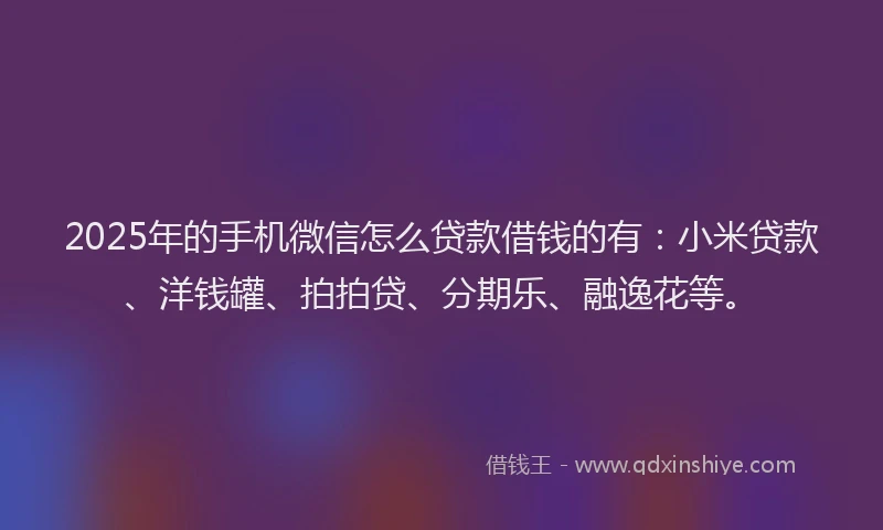 2025年的手机微信怎么贷款借钱的有：小米贷款、洋钱罐、拍拍贷、分期乐、融逸花等。