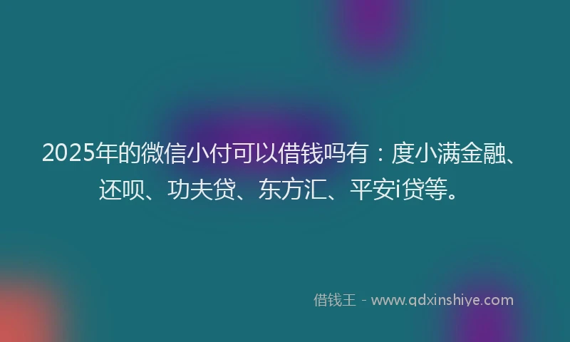 2025年的微信小付可以借钱吗有：度小满金融、还呗、功夫贷、东方汇、平安i贷等。
