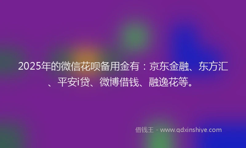 2025年的微信花呗备用金有：京东金融、东方汇、平安i贷、微博借钱、融逸花等。