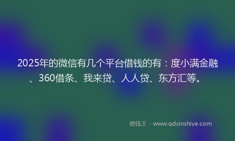 2025年的微信有几个平台借钱的有：度小满金融、360借条、我来贷、人人贷、东方汇等。