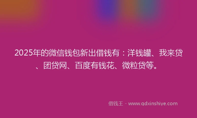 2025年的微信钱包新出借钱有：洋钱罐、我来贷、团贷网、百度有钱花、微粒贷等。