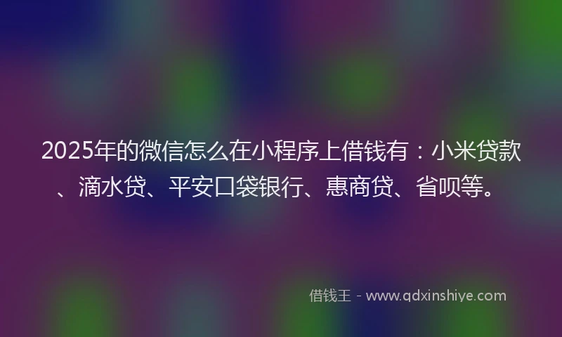 2025年的微信怎么在小程序上借钱有：小米贷款、滴水贷、平安口袋银行、惠商贷、省呗等。