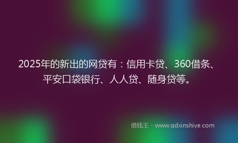 2025年的新出的网贷有：信用卡贷、360借条、平安口袋银行、人人贷、随身贷等。