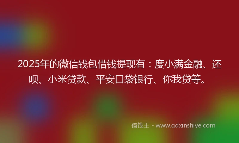 2025年的微信钱包借钱提现有：度小满金融、还呗、小米贷款、平安口袋银行、你我贷等。