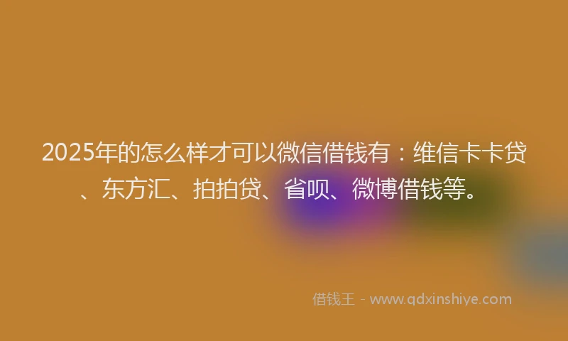 2025年的怎么样才可以微信借钱有：维信卡卡贷、东方汇、拍拍贷、省呗、微博借钱等。