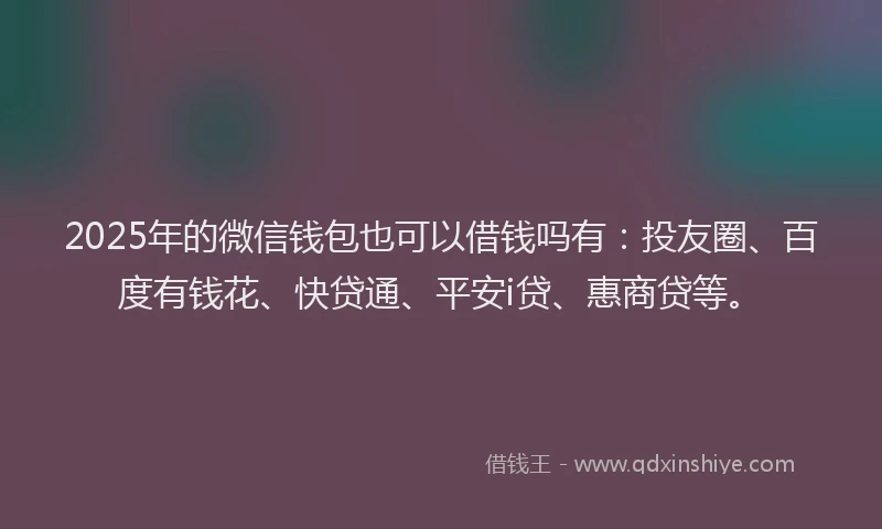 2025年的微信钱包也可以借钱吗有：投友圈、百度有钱花、快贷通、平安i贷、惠商贷等。