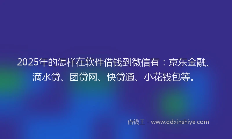 2025年的怎样在软件借钱到微信有：京东金融、滴水贷、团贷网、快贷通、小花钱包等。